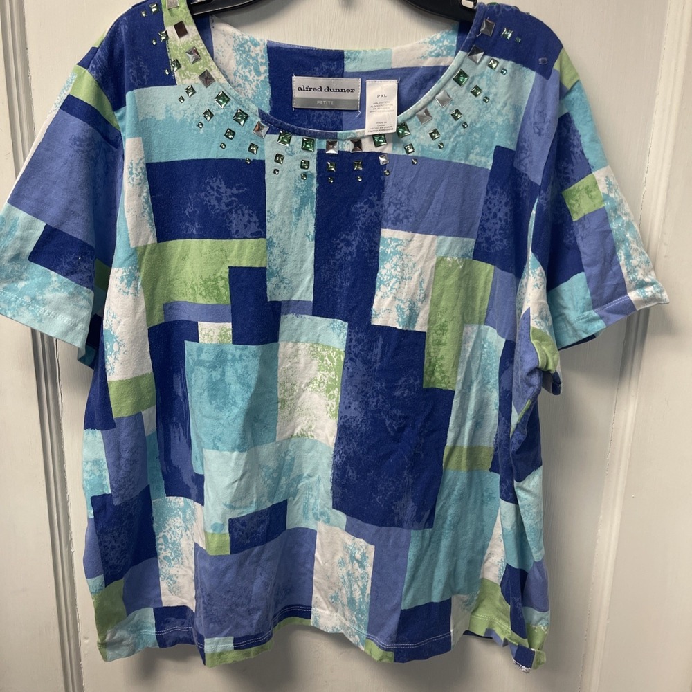 Alfred Dunner Women's Top Shirt Embellished Short Sleeve Multicolor PXL